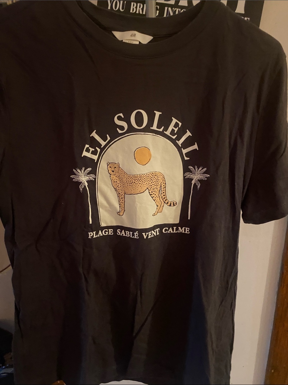 H&M Black Graphic Tee with Tan & Cream Accents